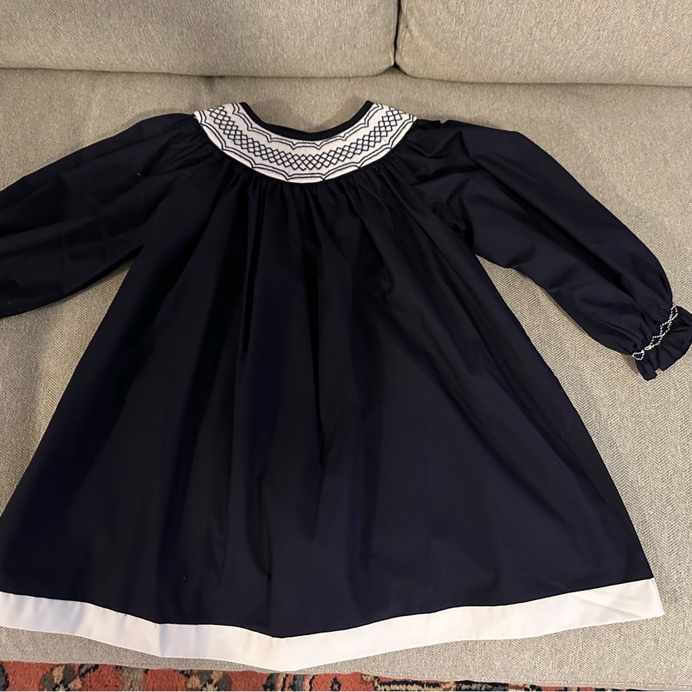 NWT TBBC Navy and White Smocked Dress